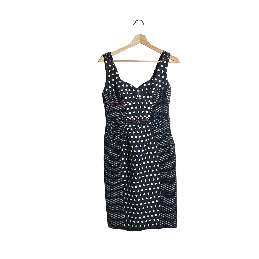 Yoana Baraschi Navy Polka Dot Sheath Dress Sweetheart Retro Pinup Size 2